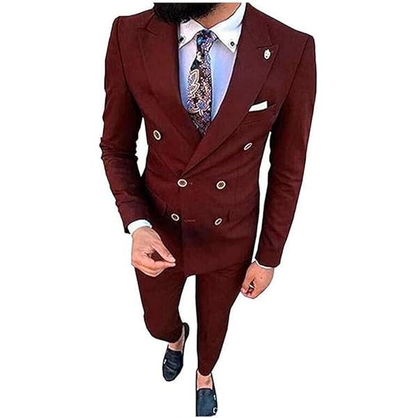 QZI Men's 2-Piece Double Breasted Suit Set Modern Fit Jacket